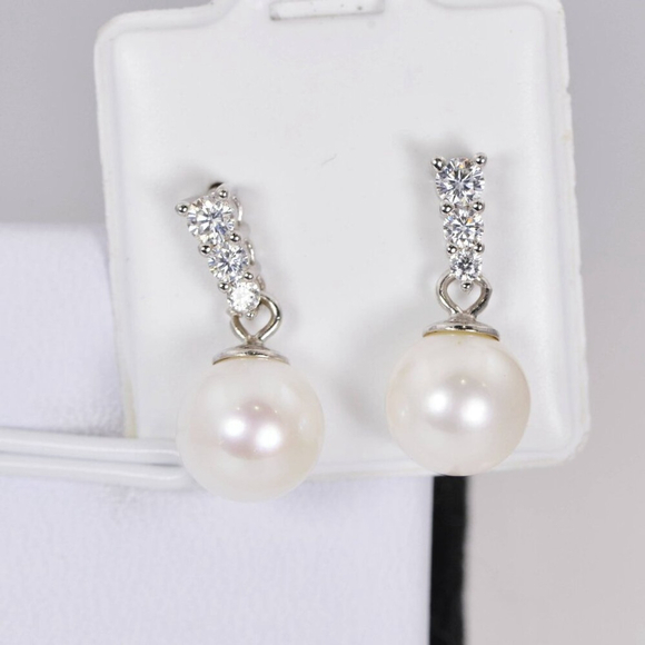 Certified All Moissanite Dangles Earrings Natural Pearl 925 Sterling